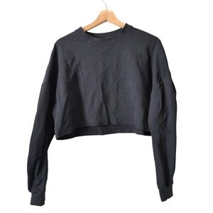 Noli Yoga Womens Black Embossed Logo‎ Cropped Sweatshirt Boxy Long Sleeve Large